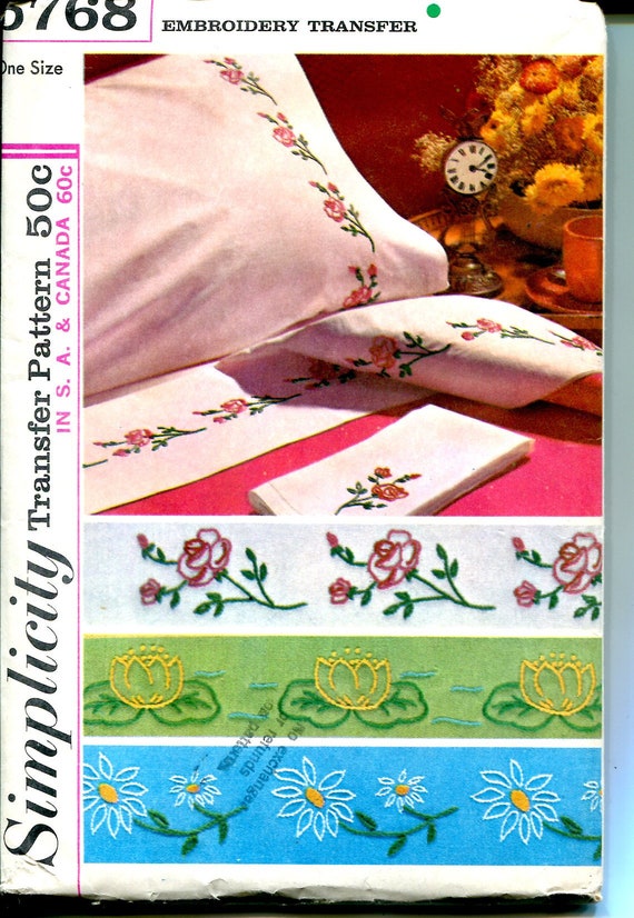 Sewing & Fiber Simplicity 6439 Floral Embroidery Transfer 1970s Vintage ...