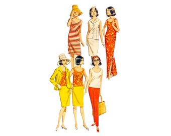 60s Butterick 3123 Summer Wardrobe Tank Top and Dress, Skinny Pants, Suit, Skirts Vintage Sewing Pattern Size 12 Bust 32