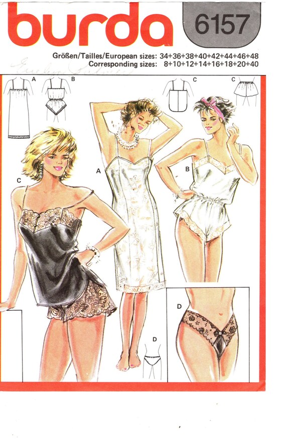80s Burda 6157 Sexy Lingerie Vintage Sewing Pattern Size 8