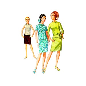 May include: Illustration of three women in vintage dresses. One wears a striped top and brown skirt. Another is in a blue floral print dress, and the third is in a lime green dress with a matching skirt.