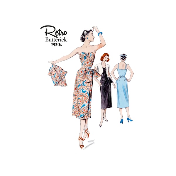 Butterick 6923 1950s Repro Strapless Dress and Bolero Sewing Pattern Size 6-14 OR 16-24 UNCUT