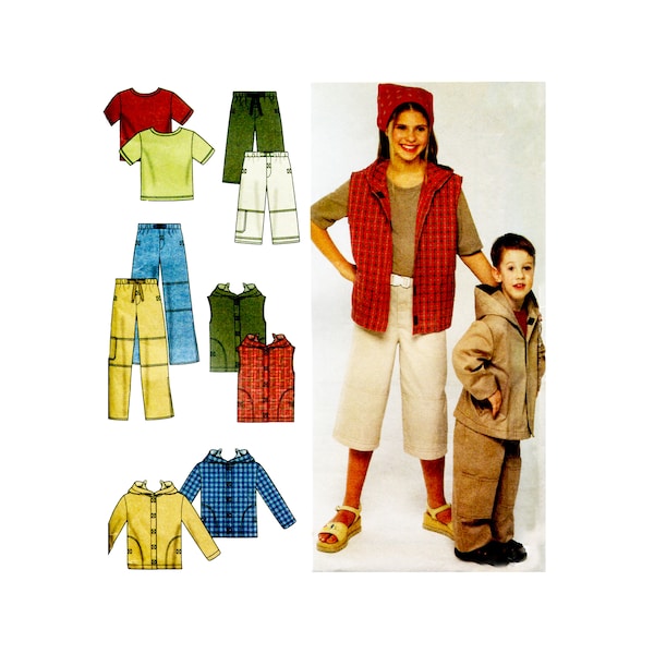 Simplicity 9293. Unisex Kids Cargo Pants, Jacket, and T-Shirt Vintage Sewing Pattern Sizes 7 - 14 UNCUT