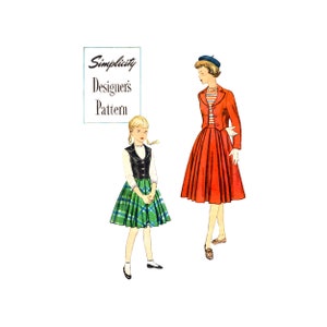 40s Simplicity Designer 8302 Girls&#39; Jacket, Weskit, and Skirt Vintage Sewing Pattern Size 8