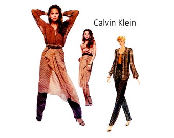 Calvin Klein Vogue 2141 Tapered Pants, Sarong, Camisole, Blouse 1980s Vintage Sewing Pattern Size 12 Bust 34