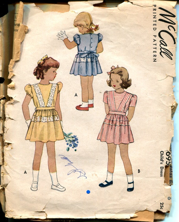 40s Little Girls Dress Puffed Sleeves Mccall 6956 Vintage - Etsy Sweden