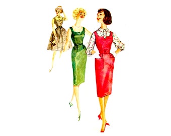50s Simplicity 3077 Misses' Jumper Dress and Blouse Vintage Sewing Pattern Size 14 Bust 34