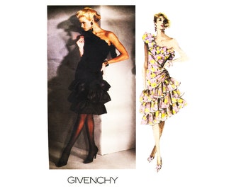 80s Vogue 1702 Givenchy Paris Original Evening Dress Vintage Sewing Pattern Size 8 UNCUT