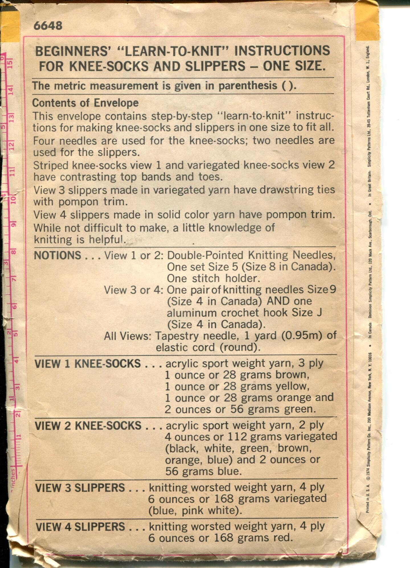 Simplicity Patterns Socks 70s Simplicity 6648 Learn to Knit Socks Slippers Vintage Knitting ...