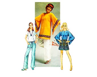 70s Simplicity 9178 Hip Huggers and Tunic or Mini Dress Vintage Sewing Pattern Size 8