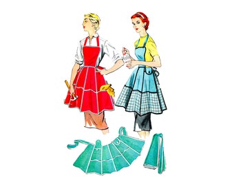 1950s PRETTY Set of Aprons Pattern SIMPLICITY 1789 Full Bib Apron or Half  Hostess Aprons Includes Applique Transfer Vintage Sewing Pattern