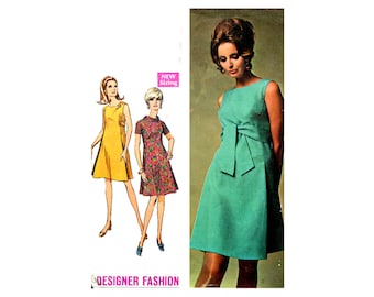 60s Simplicity 7475 High Waisted Designer Fashion Dresses Vintage Sewing Pattern Size 8