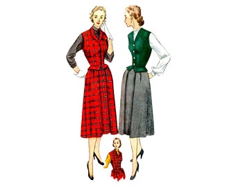 50s Simplicity 3652 Skirt and Weskit Vintage Sewing Pattern Size 16 Bust 34