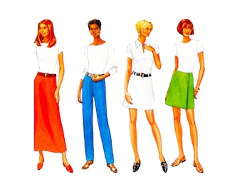 90s Butterick 4554 Misses' Mini Skirts, Long Skirt and Pants Vintage Sewing Pattern Size 14 - 16 - 18 UNCUT