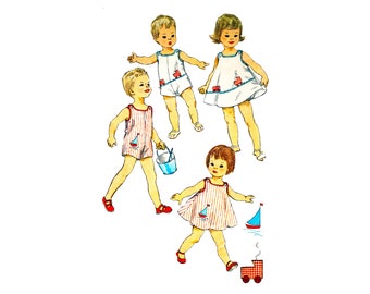 60s Simplicity 3497 Toddler Unisex Sunsuit and Jumper Vintage Sewing Pattern Size 3T