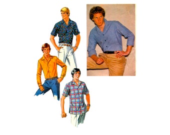 70s Simplicity 8944 Men's Shirts Vintage Sewing Pattern Size 38 Chest