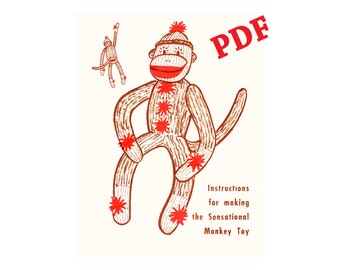 Jaren '50 Sock Monkey Instructieblad Vintage PDF Naaipatroon en jaren '40 Verhaalboek "Maak een jurk voor Sara" Instant Download PDF