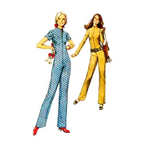 70s Simplicity Catsuit Sewing Pattern: High Neck Jumpsuit Size 12