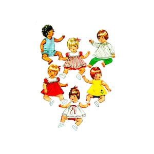 Patrón de vestidos y mamelucos para muñecas de 12 a 13 pulgadas de la década de 1970, Simplicity 5947, patrón de costura vintage