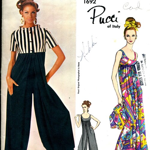 60s Pucci Palazzo Pants shops Jumpsuit Pattern Vogue 1692 Vintage Sewing Pattern Bolero Jacket Size 10