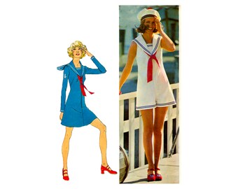 70s Simplicity 9982 Mini Sailor Dress or Romper Vintage Sewing Pattern Size 18 Bust 40
