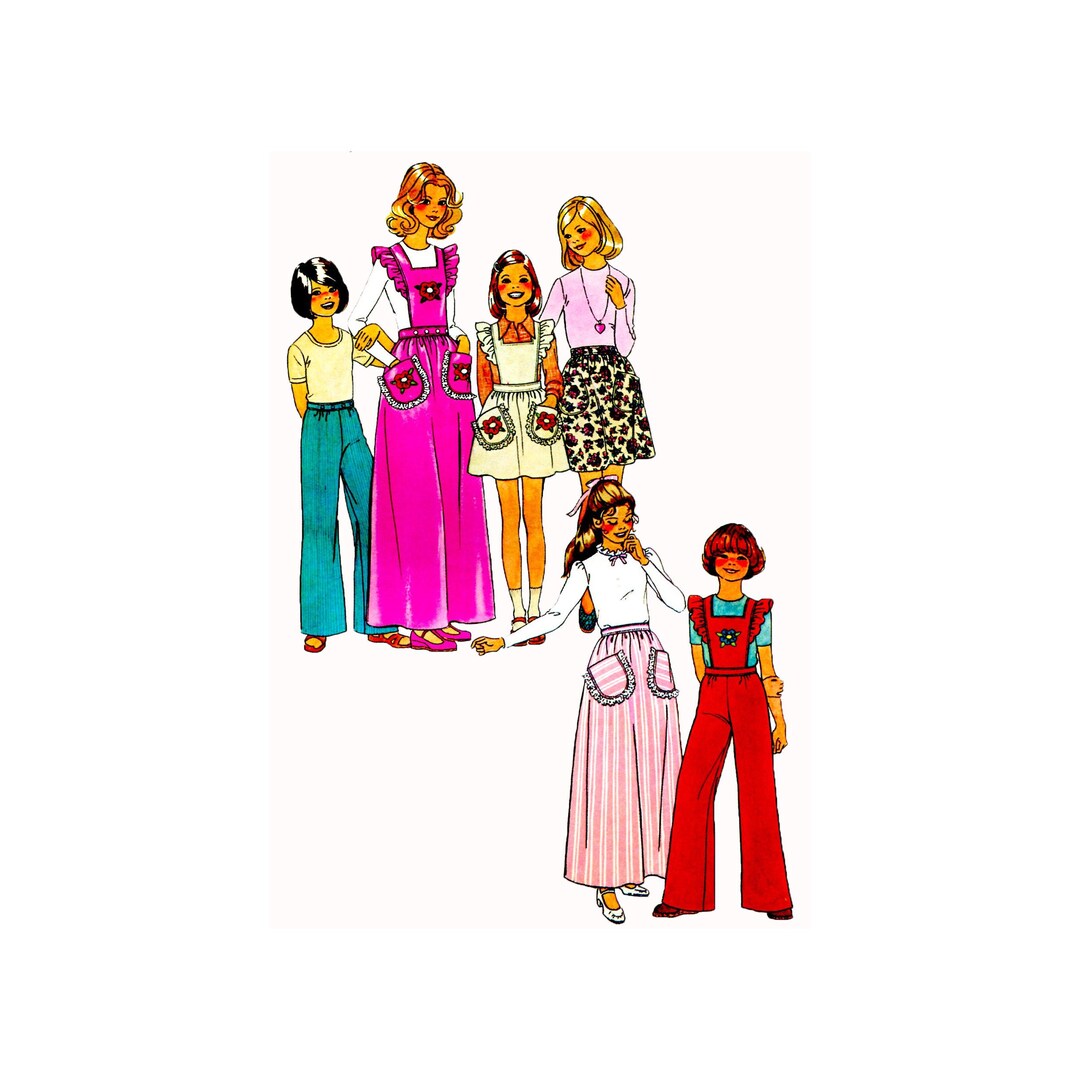 70s Simplicity 7279 Girls' Bib Overalls and Jumper Vintage Sewing ...