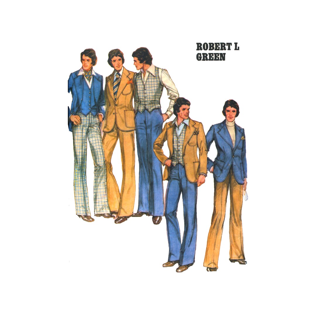 70s Butterick 4711 Men's 3-piece Suit Wide Lapels and Wide Leg Pants ...