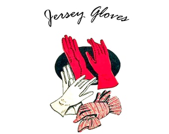 Vintage Jersey Gloves in Small Medium and Large Women's Sizes Sewing Pattern PDF   S M L