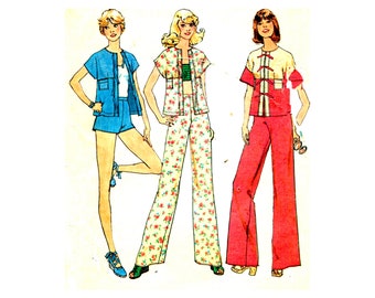 70s Simplicity 6943 Tang Style Jacket, Pants or Shorts Vintage Sewing Pattern Size 12 Bust 34 UNCUT