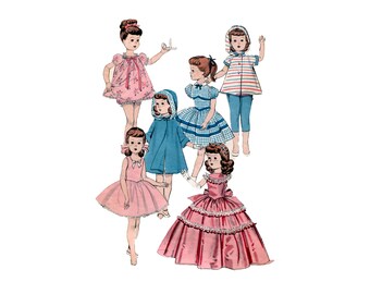 50s Butterick 7975 Doll Clothes Wardrobe Vintage Sewing Pattern Size 19-1/2 Inch Tall