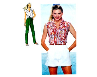 Vintage 1980s Simplicity 9552 Pleated Pants, Shorts and Sleeveless Blouse Sewing Pattern Size 12
