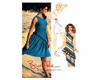 80s McCall's 9103 One Shoulder Dress Assymetrical Waist and Hem Vintage Sewing Pattern Size 10 Bust 32-1/2 UNCUT