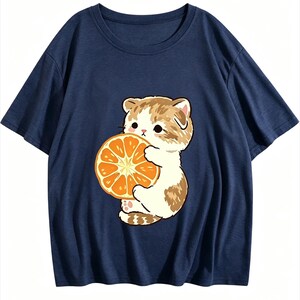 MorningStitch Hello Kitty T-Shirt, Womens Casual Kitty Graphic Top, Sanrio Inspired Shirt Deep Navy Blue