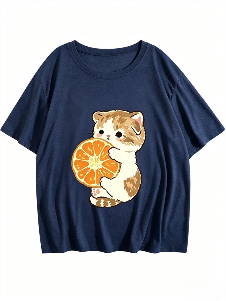 MorningStitch Hello Kitty T-Shirt, Womens Casual Kitty Graphic Top, Sanrio Inspired Shirt Deep Navy Blue