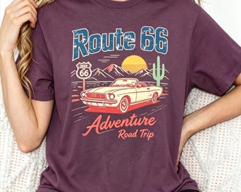 Vintage Route 66 Road Trip T-shirt | Retro American Classic Car Graphic Tee
