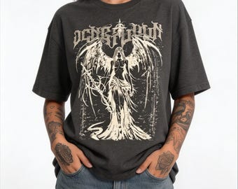 Gothic Fallen Angel Shirt, Distressed Grunge Streetwear Tee, Dark Art Graphic