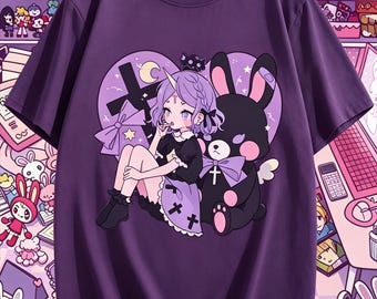 Pastel Goth Unicorn Girl & Bunny Bear T-Shirt | Kawaii Clothes, Yami Kawaii, Harajuku Clothing, Kawaii Goth, Creepy Cute, Anime Tee