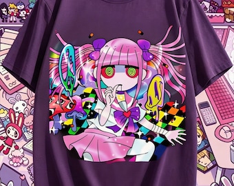 Yami Kawaii Anime Girl T-Shirt | Menhera Kei, Harajuku Aesthetic, Pastel Goth, Creepy Cute Tee, Alt Clothing