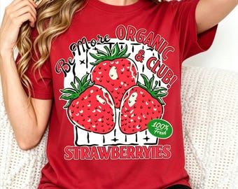 Vintage Strawberry Oversized Tee, Retro Organic Fruit Print | Cottagecore Harajuku Grunge Streetwear, Plus Size T-shirt