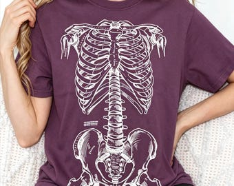 1991 edition Frank Net Human Anatomy Skeletal Diagram Single-Sided Printed Patchwork Striped Sweater
