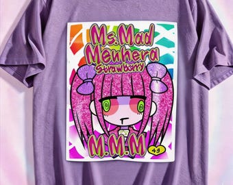 Menhera Girl Print T-Shirt | Yami Kawaii Clothes, Pastel Goth, Harajuku Clothing, Kawaii Goth, Creepy Cute, Anime Tee