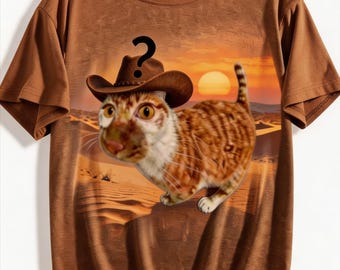 Funny Question Mark Cowboy Cat T-shirt, Meme Shirts, Cat Lover Gift, Gag Gifts, Comfort Colors Unisex Graphic Tee, Ironic Weird Tees