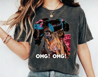 Y2K Retro OMG Dog Tee, Vintage Graphic T-shirt, Silly Dachshund Shirt, Aesthetic Summer Shirts, Trendy Tees, 2000s Tshirt, 90s Clothes
