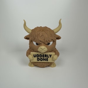 Grumpy Highland Cow Funny 3D Printed Figure Udderly Done Sign Unique Desk Home Office Decor Sarcastic Animal Gift