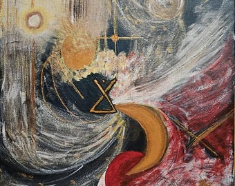 Esperanza radical > Cinismo. Arte en lienzo / Pintura abstracta simbólica, decoración de pared femenina oscura (16x20).