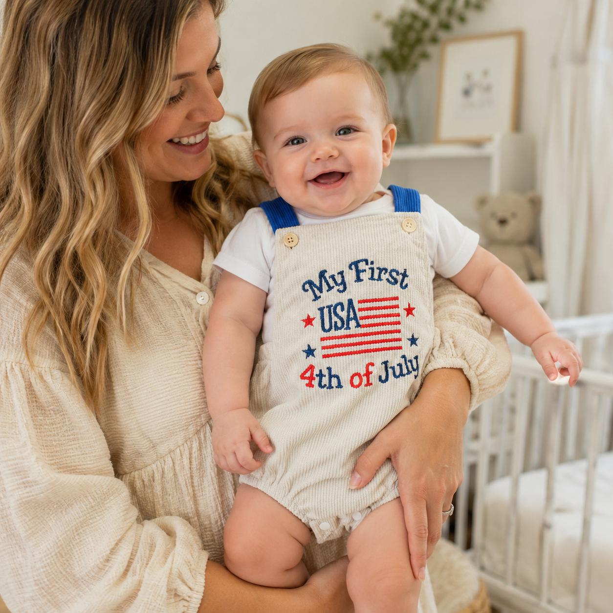 Personalized My 1st 4th Of July Baby Romper, Custom Name USA Romper, Embroidered Baby Outfit, 4th of July Baby Clothes, Baby Shower Gift