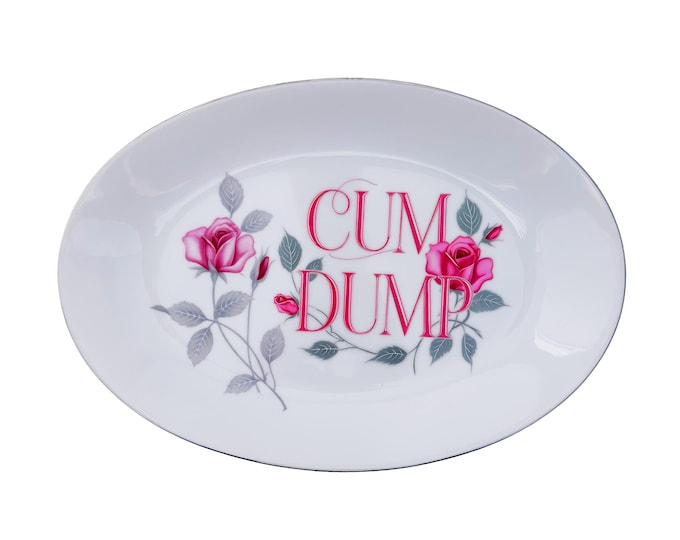 Cum Dump Platter 8"x 12" Upcycled Vintage Seyei Fine China Wall Art Display Plate For Bold Humorous Individuals Gay Humor Interior Design