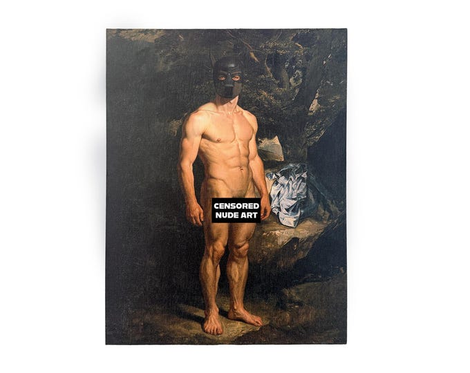 Featured listing image: Fine Art Print Gay Kink & Puppy Play Classic Portrait style Pup Mask Canvas Board Art Print MATURE NSFW