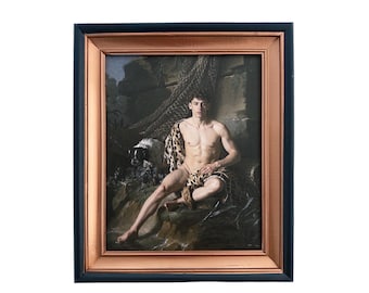 Blake as The Young Fisherman 8"x10" Canvas Board Art Print in Custom Painted Vintage Frame