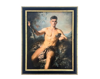 Triumph of Bacchus Original Art Work 11"x14" Vintage Upcycled Frame