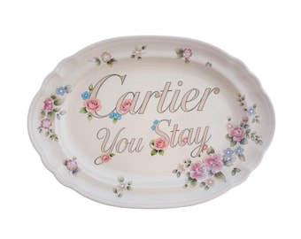 Cartier You Stay Large Upcycled Vintage Fine China 10"x15" Art Plate Home Accesory